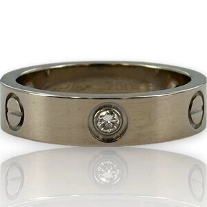 Vintage 1998 Cartier 18kt White Gold 5.5mm Love Ring 3 Diamonds Size 9.5 (61)